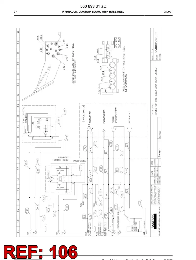 59201405 592 014 05 Hose Assembly, Hydraulic - Sandvik Technical Drawing