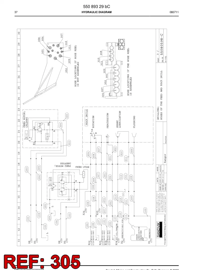59201409 592 014 09 Hose Assembly, Hydraulic - Sandvik Technical Drawing