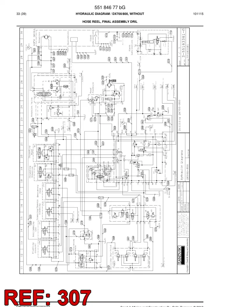 59201433 592 014 33 Hose Assembly, Hydraulic - Sandvik Technical Drawing