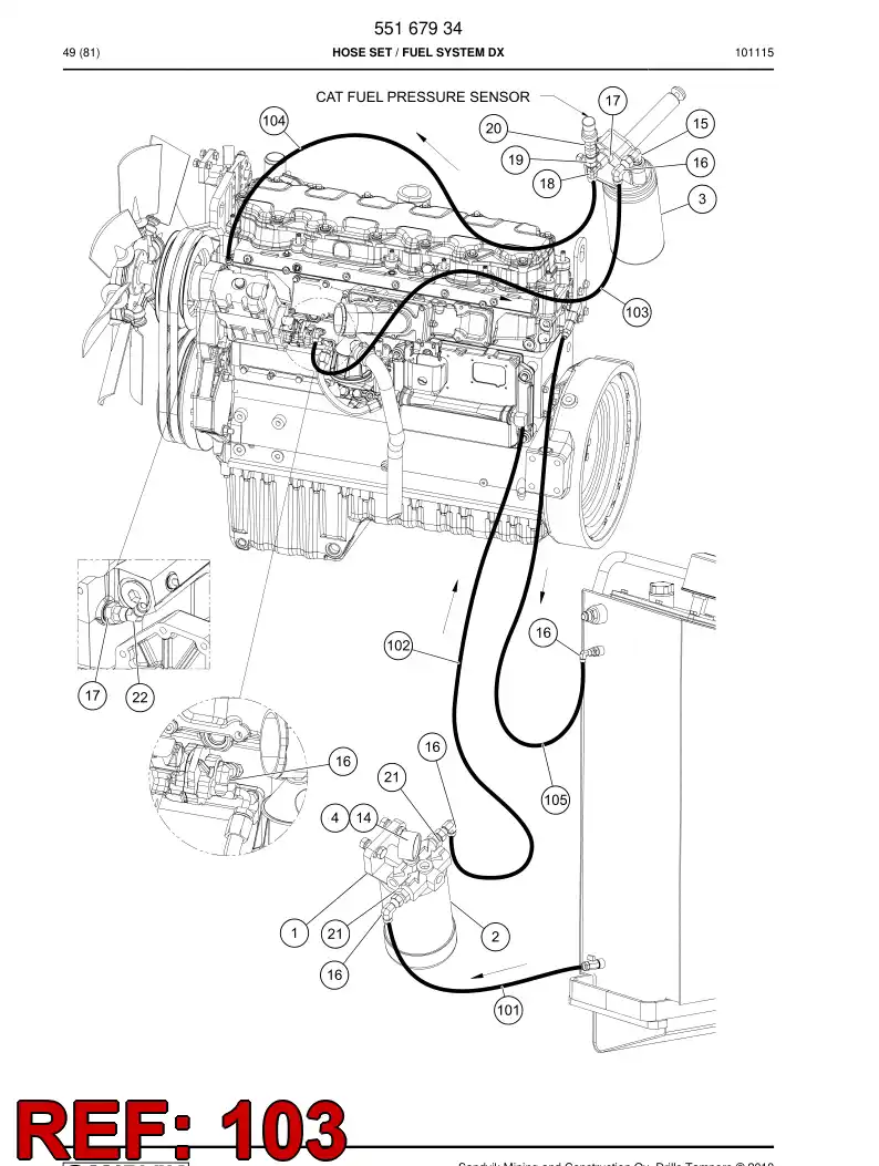 59201453 592 014 53 Hose Assembly, Fuel - Sandvik Technical Drawing