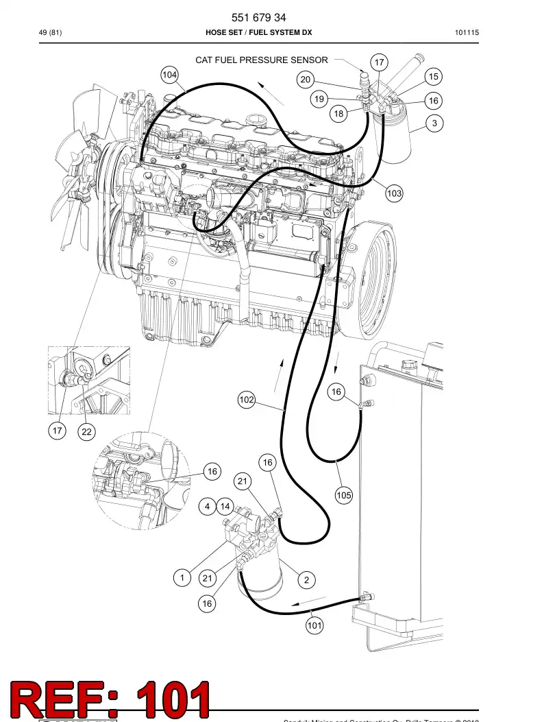 59201455 592 014 55 Hose Assembly, Fuel - Sandvik Technical Drawing