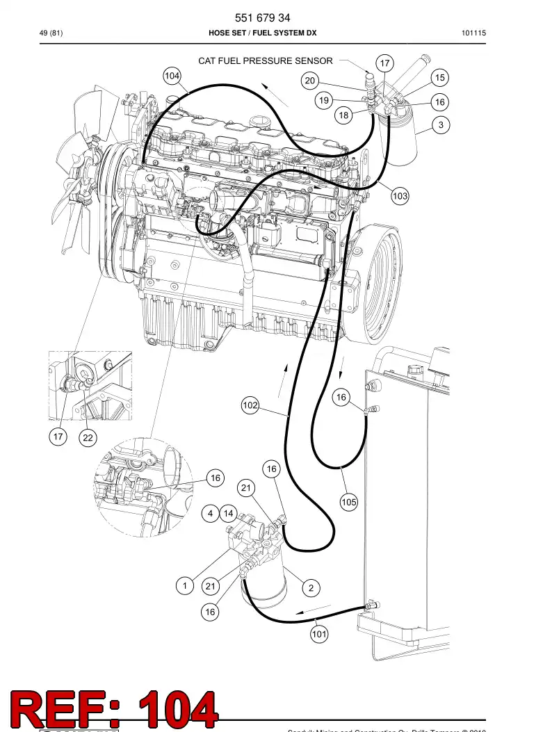 59201457 592 014 57 Hose Assembly, Fuel - Sandvik Technical Drawing