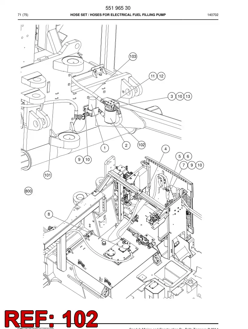 59201493 592 014 93 Hose Assembly, Hydraulic - Sandvik Technical Drawing