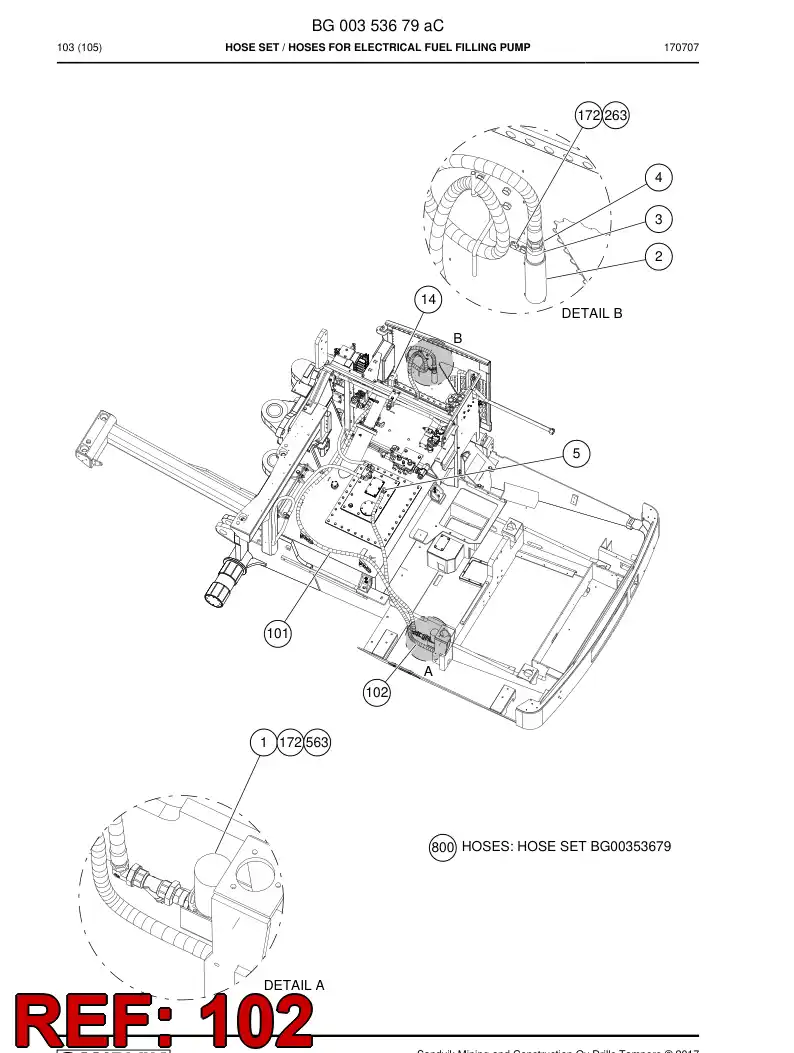 59201503 592 015 03 Hose Assembly, Hydraulic - Sandvik Technical Drawing