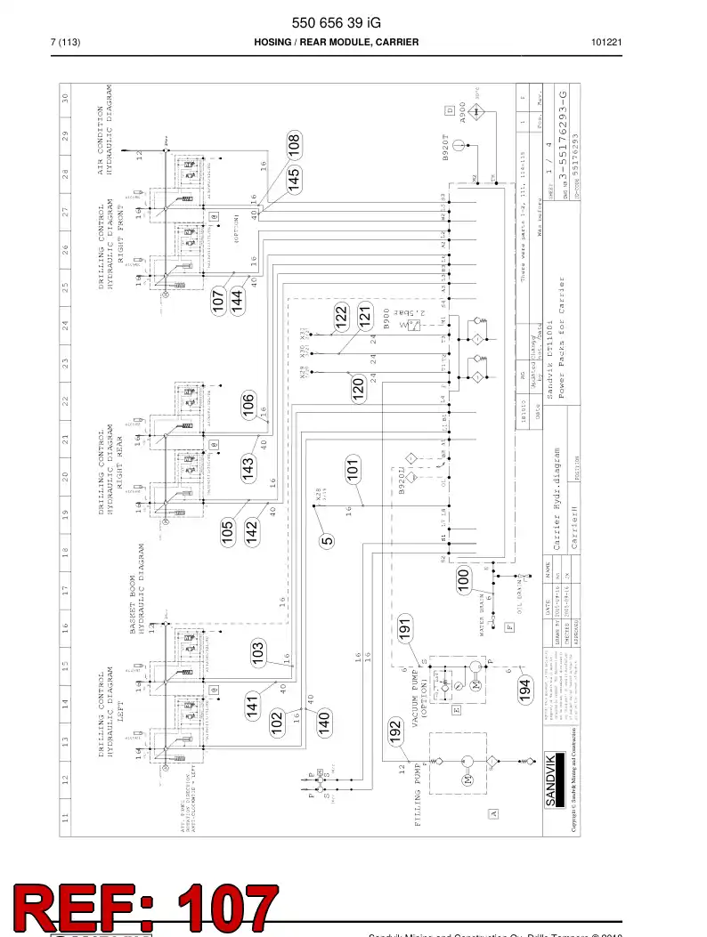 59201507 592 015 07 Hydraulic hose assembly - Sandvik Technical Drawing
