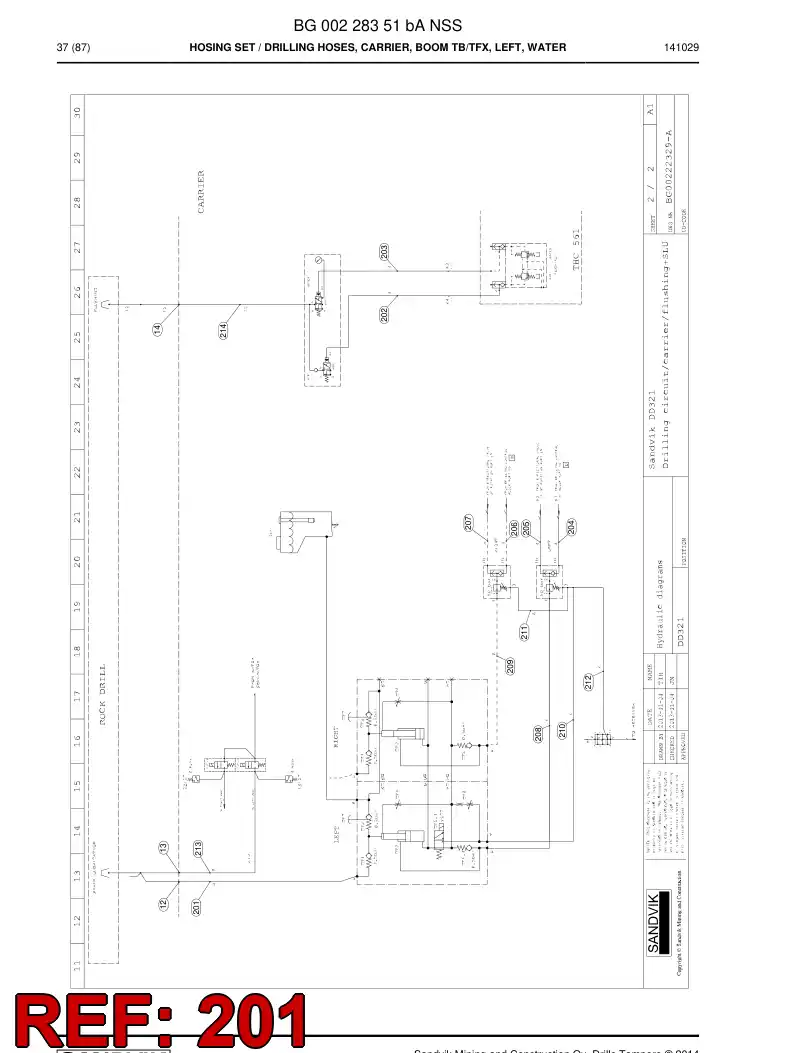 59201513b 592 015 13b Hose Assembly, Hydraulic - Sandvik Technical Drawing