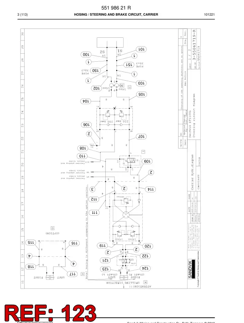 59201521 592 015 21 Hose Assembly, Hydraulic - Sandvik Technical Drawing