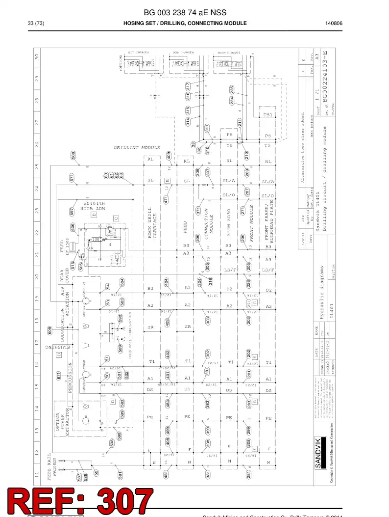 59201527 592 015 27 Hose Assembly, Hydraulic - Sandvik Technical Drawing
