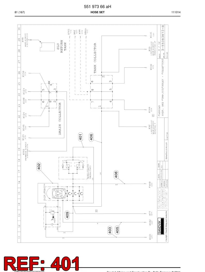 59201533 592 015 33 Hydraulic hose assembly - Sandvik Technical Drawing