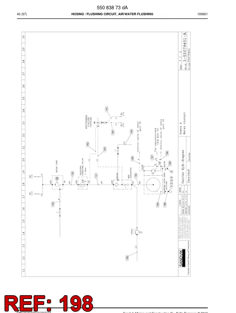 59201535 592 015 35 Hydraulic hose assembly - Sandvik Technical Drawing