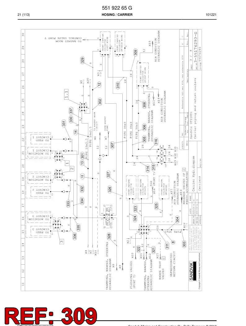 59201537 592 015 37 Hydraulic hose assembly - Sandvik Technical Drawing
