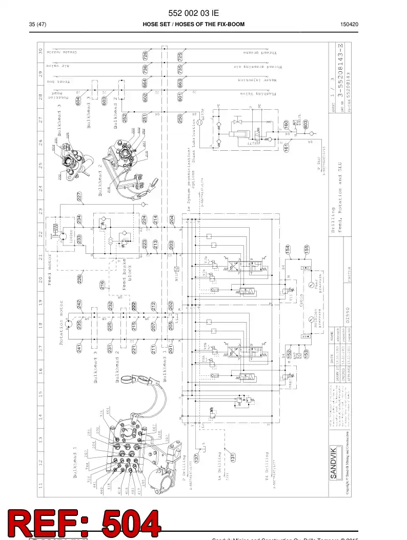 59201565 592 015 65 Hose Assembly, Hydraulic - Sandvik Technical Drawing