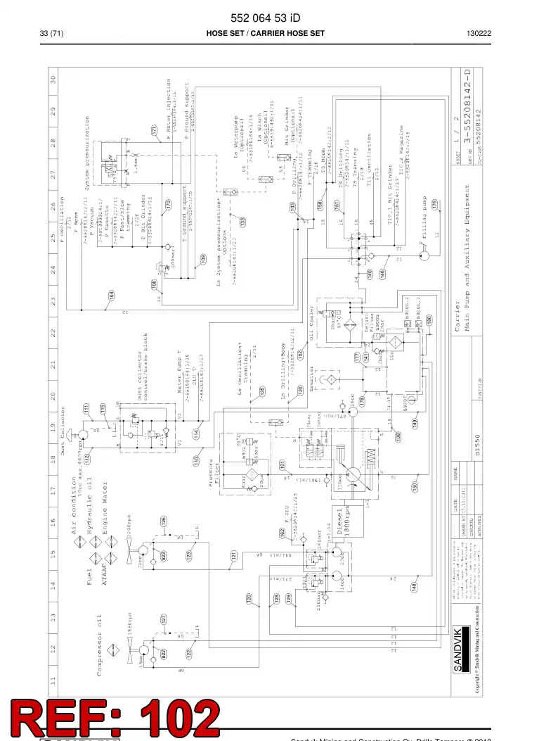 59201573 592 015 73 Hose Assembly, Hydraulic - Sandvik Technical Drawing