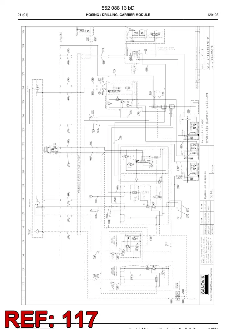59201583a 592 015 83a Hydraulic hose assembly - Sandvik Technical Drawing