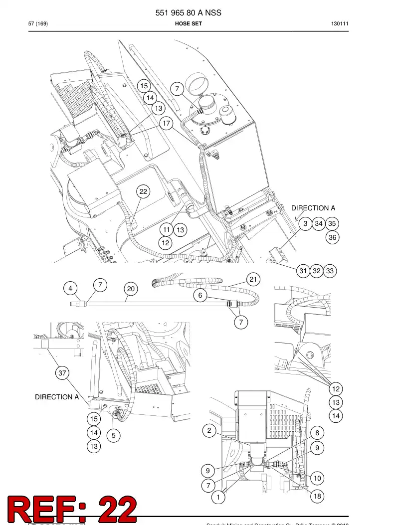 59201613 592 016 13 Hose Assembly, Hydraulic - Sandvik Technical Drawing