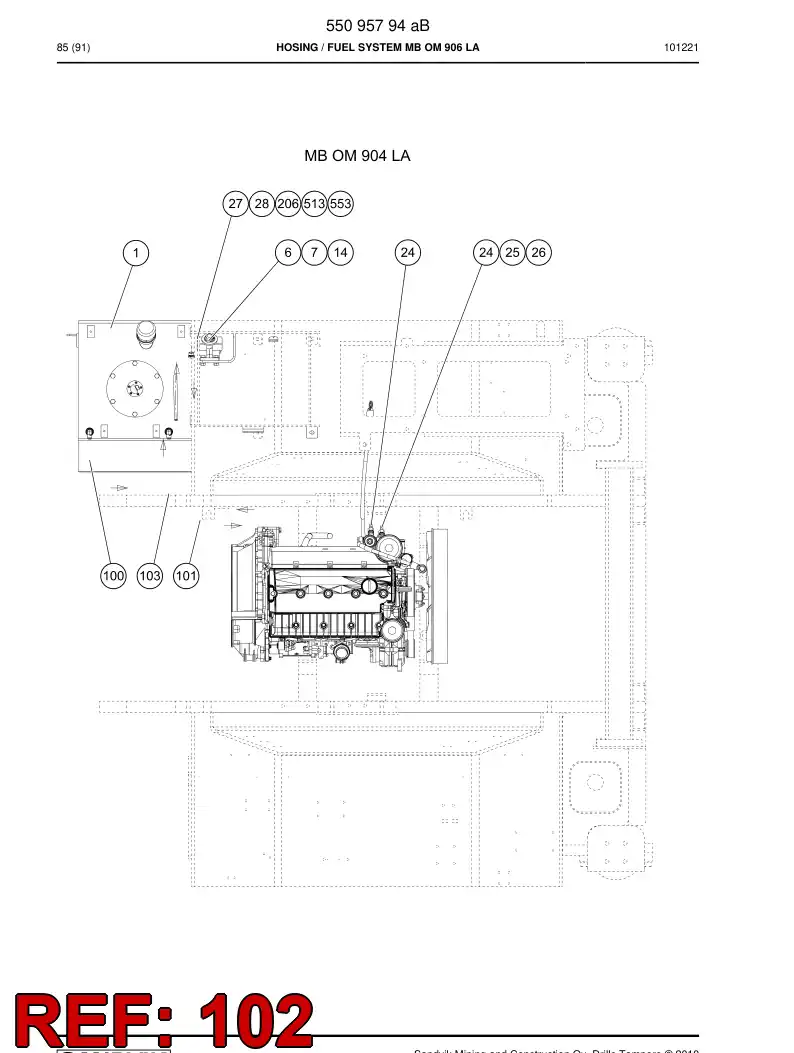 59201621 592 016 21 Fuel hose assembly - Sandvik Technical Drawing