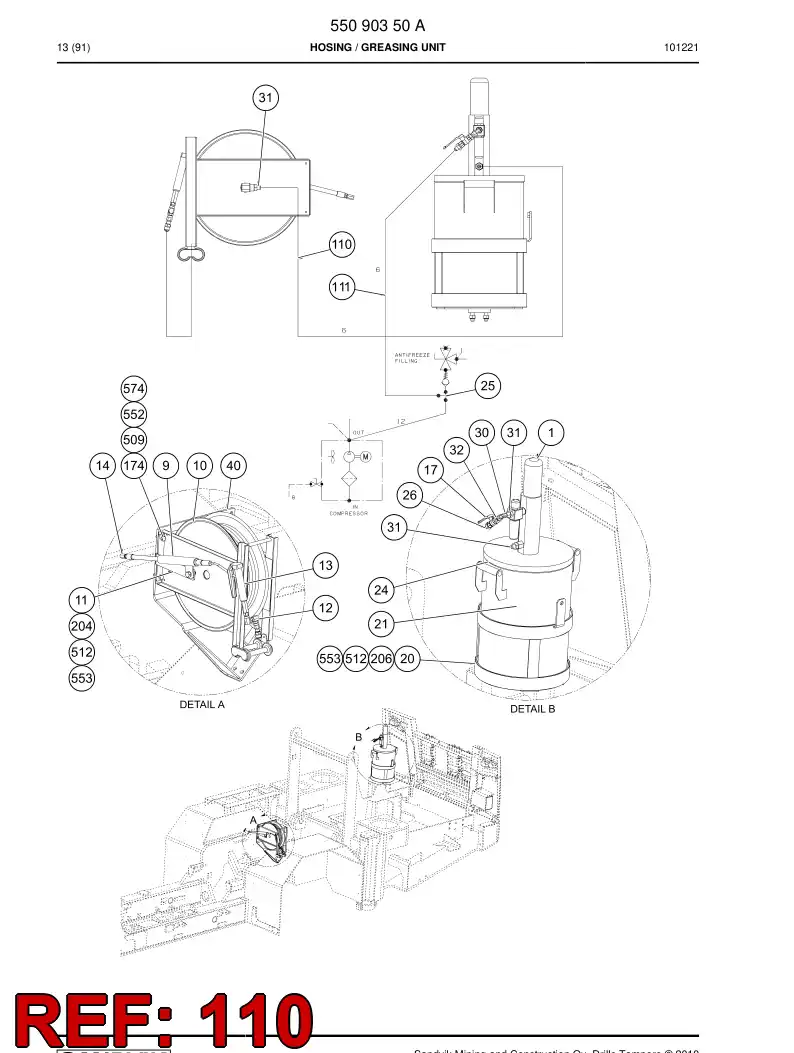 59201627 592 016 27 HYDRAULIC HOSE ASSEMBLY - Sandvik Technical Drawing