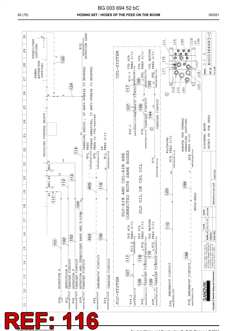59201729 592 017 29 Hose Assembly, Hydraulic - Sandvik Technical Drawing