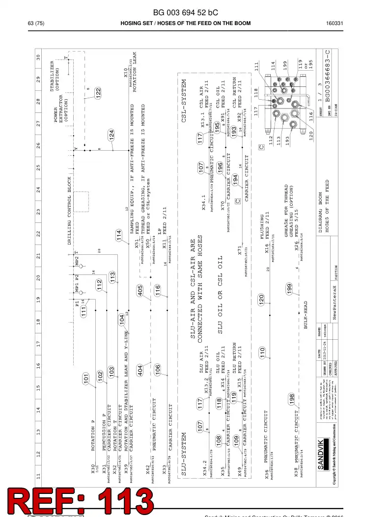 59201735 592 017 35 Hose Assembly, Hydraulic - Sandvik Technical Drawing