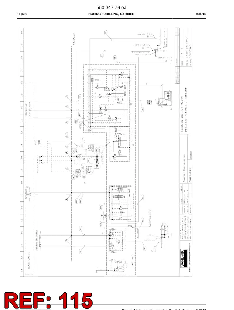 59201771b 592 017 71b Hydraulic hose assembly - Sandvik Technical Drawing
