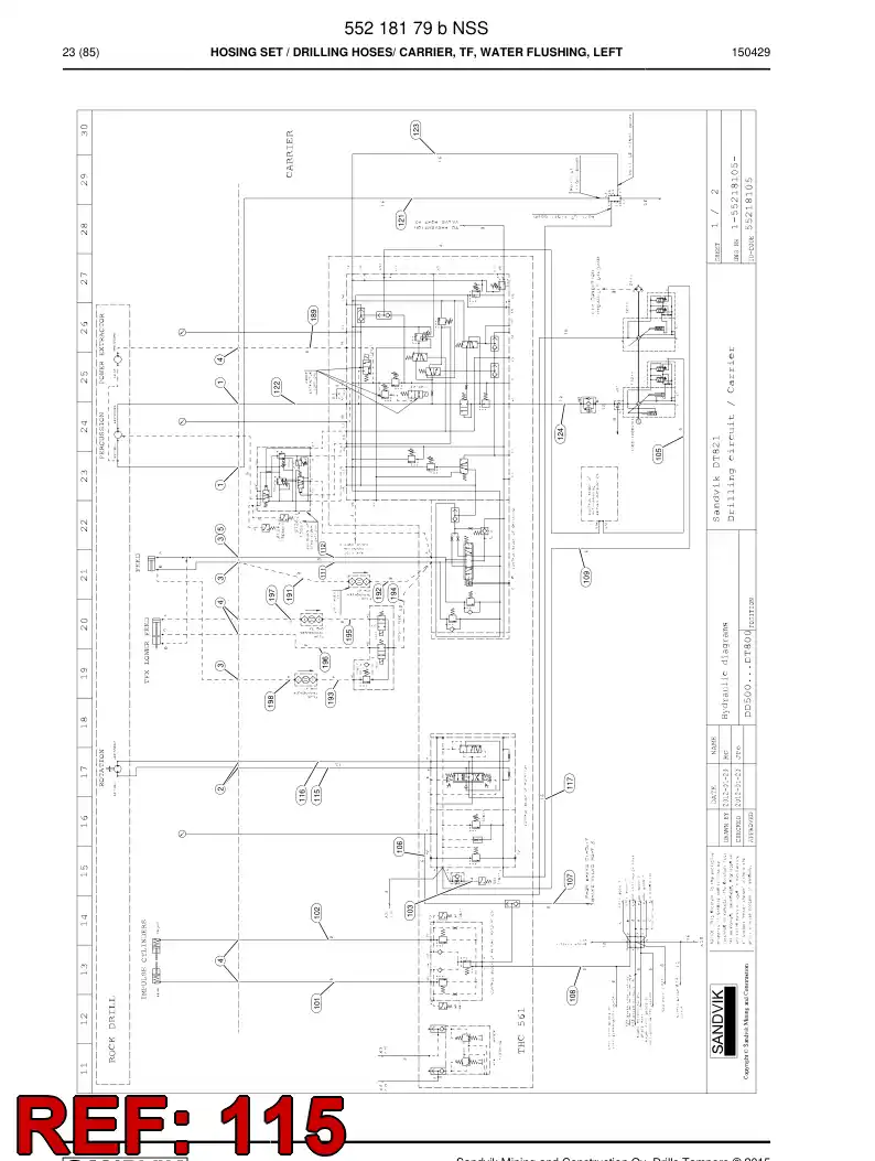 59201785b 592 017 85b Hydraulic hose assembly - Sandvik Technical Drawing
