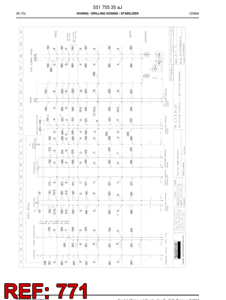 59201815 592 018 15 Hose Assembly, Hydraulic - Sandvik Technical Drawing