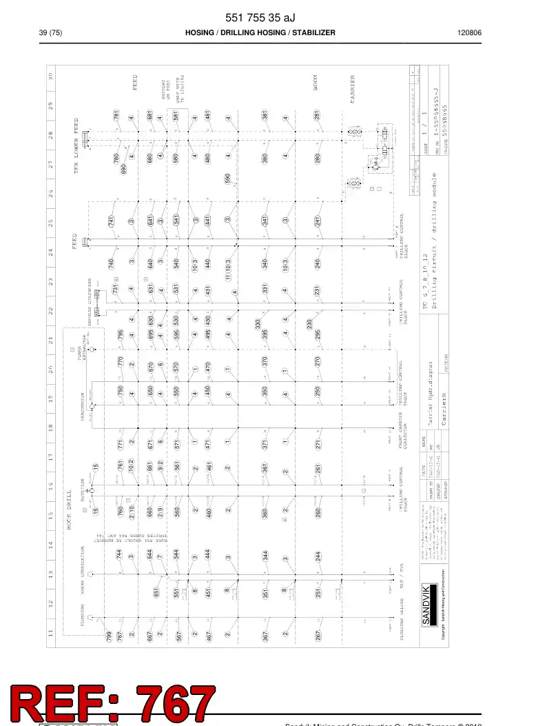59201819 592 018 19 Hydraulic hose assembly - Sandvik Technical Drawing