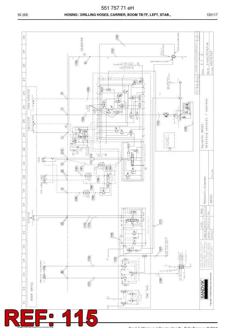 59201839b 592 018 39b Hydraulic hose assembly - Sandvik Technical Drawing