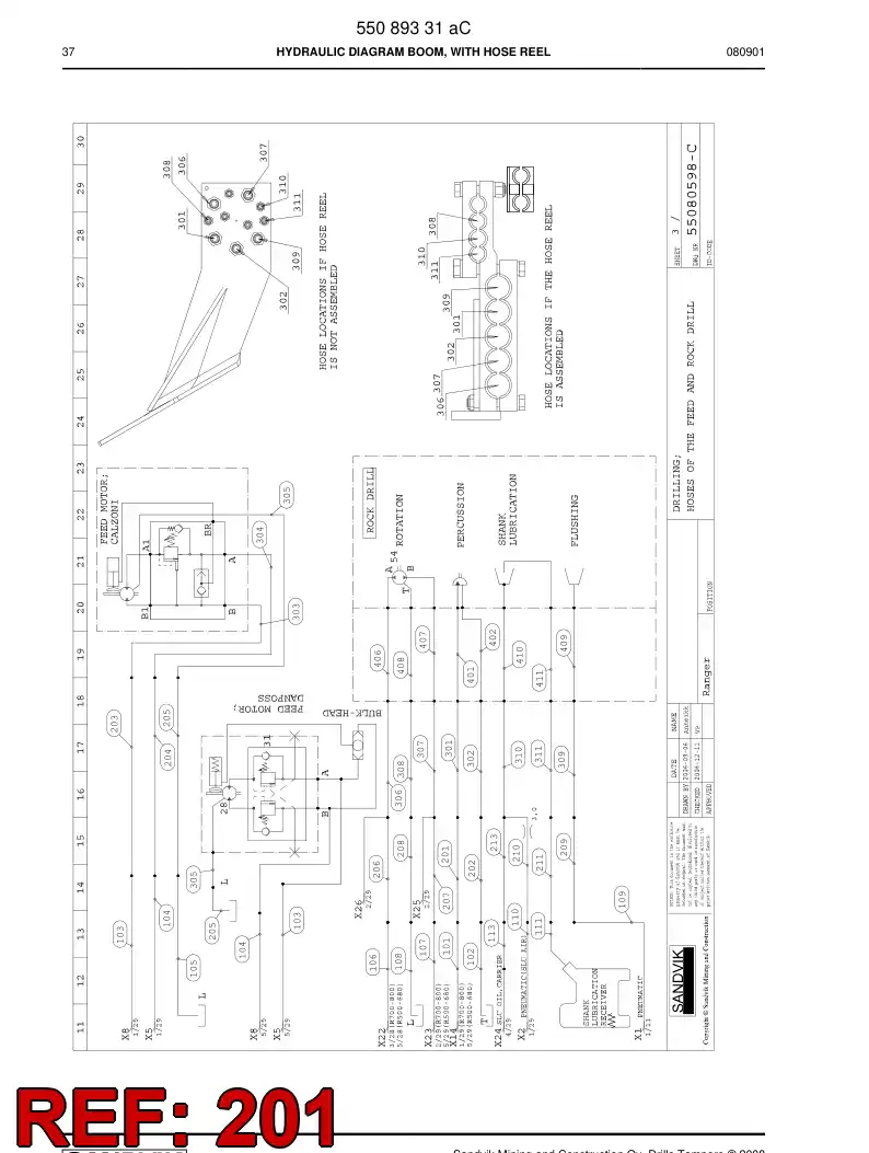 59201883 592 018 83 Hose Assembly, Hydraulic - Sandvik Technical Drawing