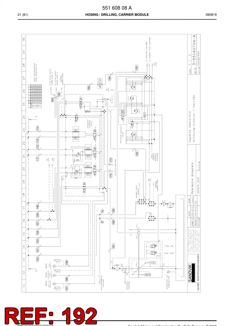 59201909 592 019 09 Hydraulic hose assembly - Sandvik Technical Drawing