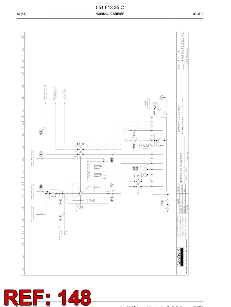 59201923b 592 019 23b Hydraulic hose assembly - Sandvik Technical Drawing