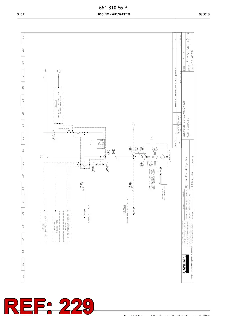 59201951 592 019 51 Hydraulic hose assembly - Sandvik Technical Drawing
