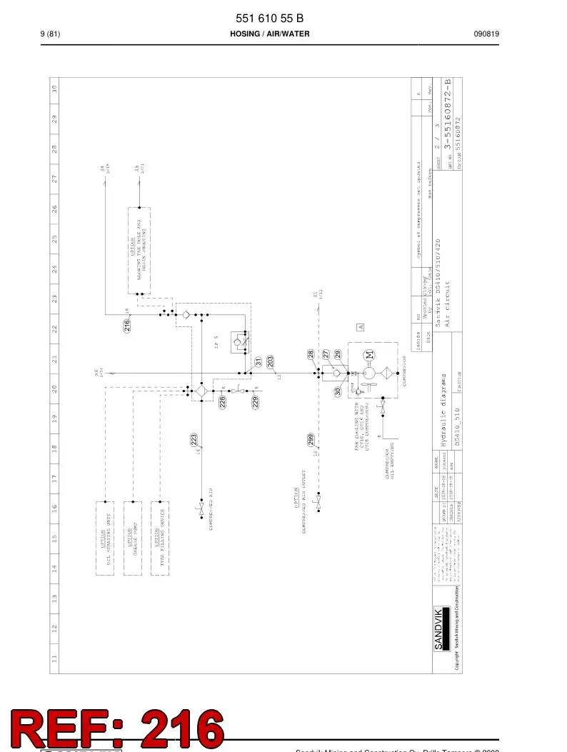 59201955 592 019 55 Hydraulic hose assembly - Sandvik Technical Drawing