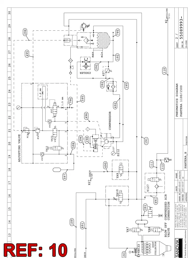 59201996 592 019 96 HYDRAULIC HOSE ASSEMBLY - Sandvik Technical Drawing