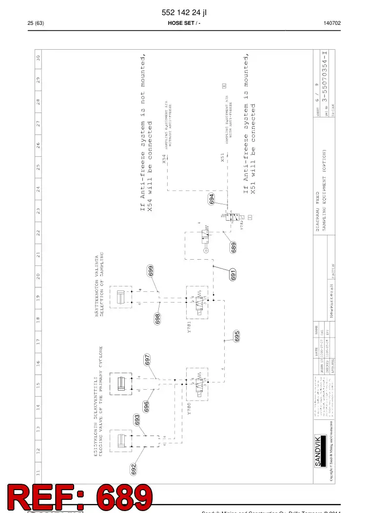 59202005 592 020 05 Hose Assembly, Hydraulic - Sandvik Technical Drawing