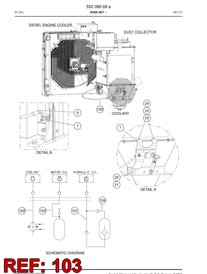 59202013a 592 020 13a Hose Assembly, Hydraulic - Sandvik Technical Drawing