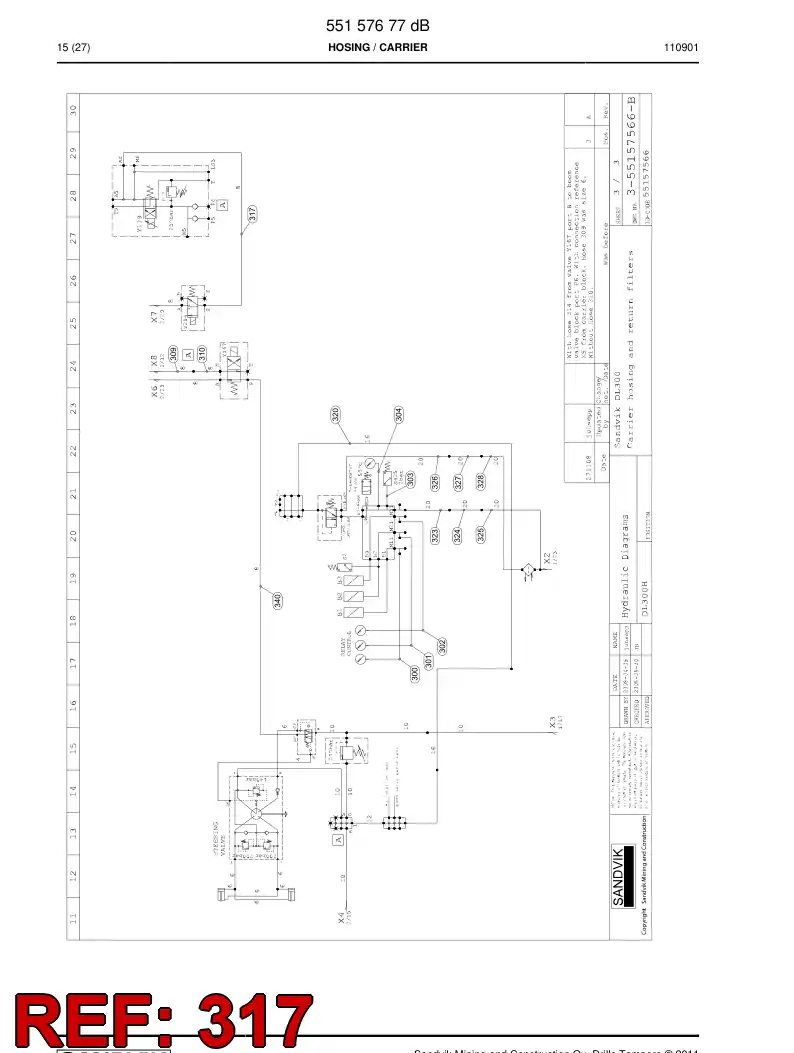 59202027a 592 020 27a Hydraulic hose assembly - Sandvik Technical Drawing