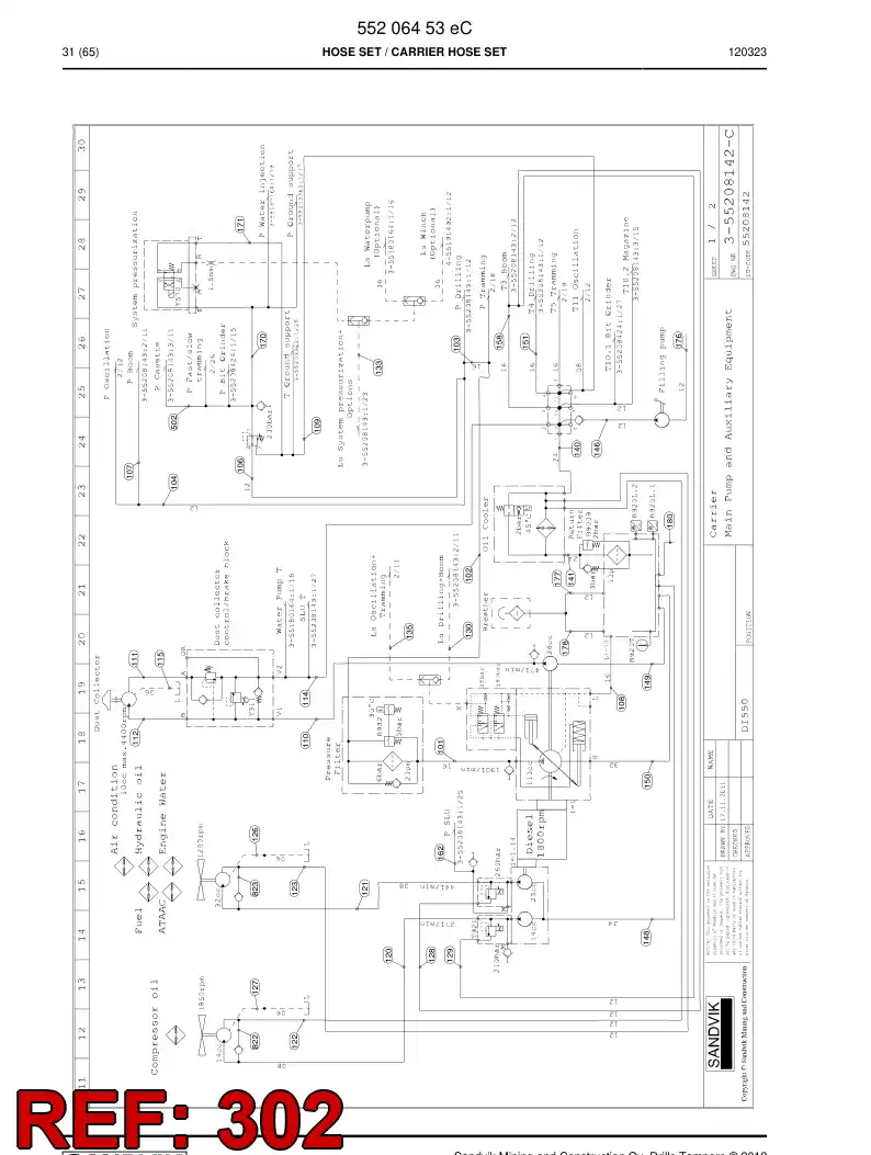 59202101 592 021 01 Hose Assembly, Hydraulic - Sandvik Technical Drawing
