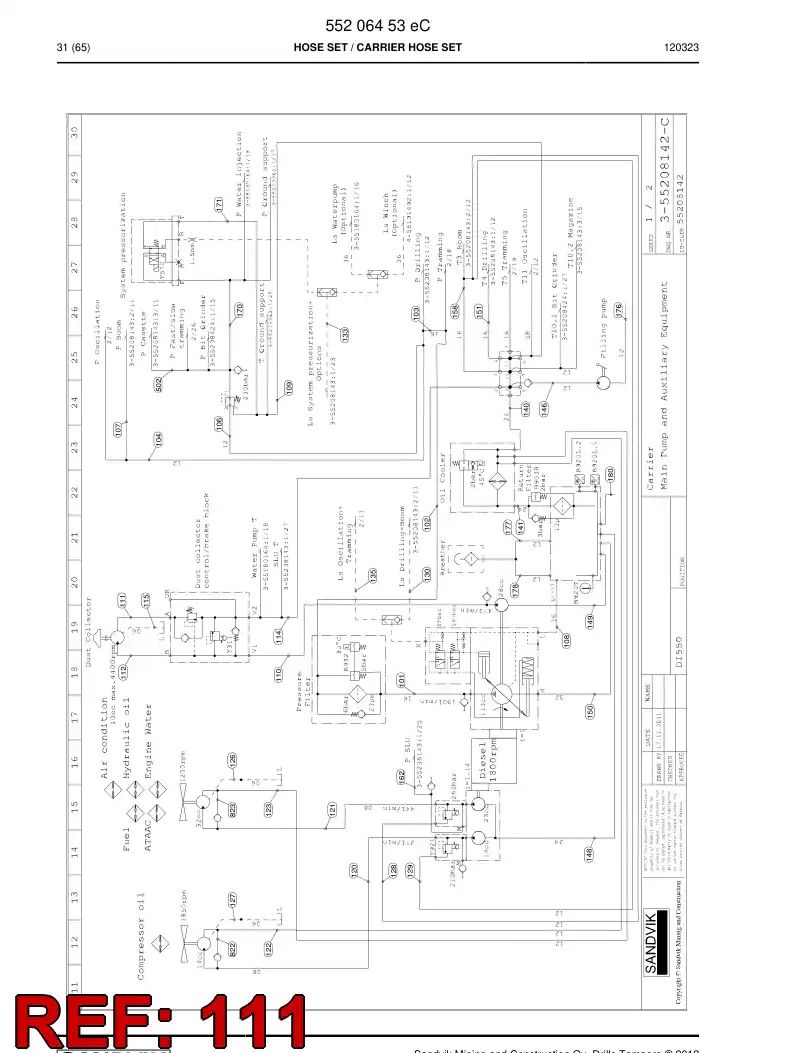 59202163b 592 021 63b Hydraulic hose assembly - Sandvik Technical Drawing