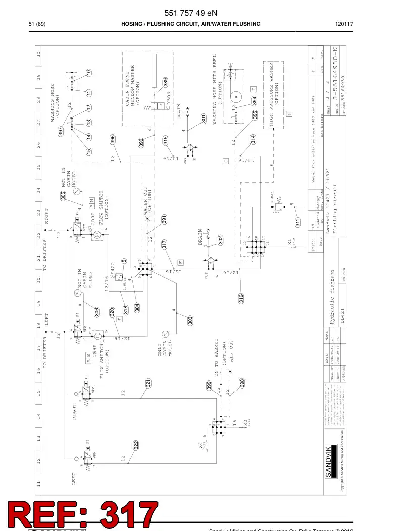 59202303 592 023 03 Hose Assembly, Hydraulic - Sandvik Technical Drawing