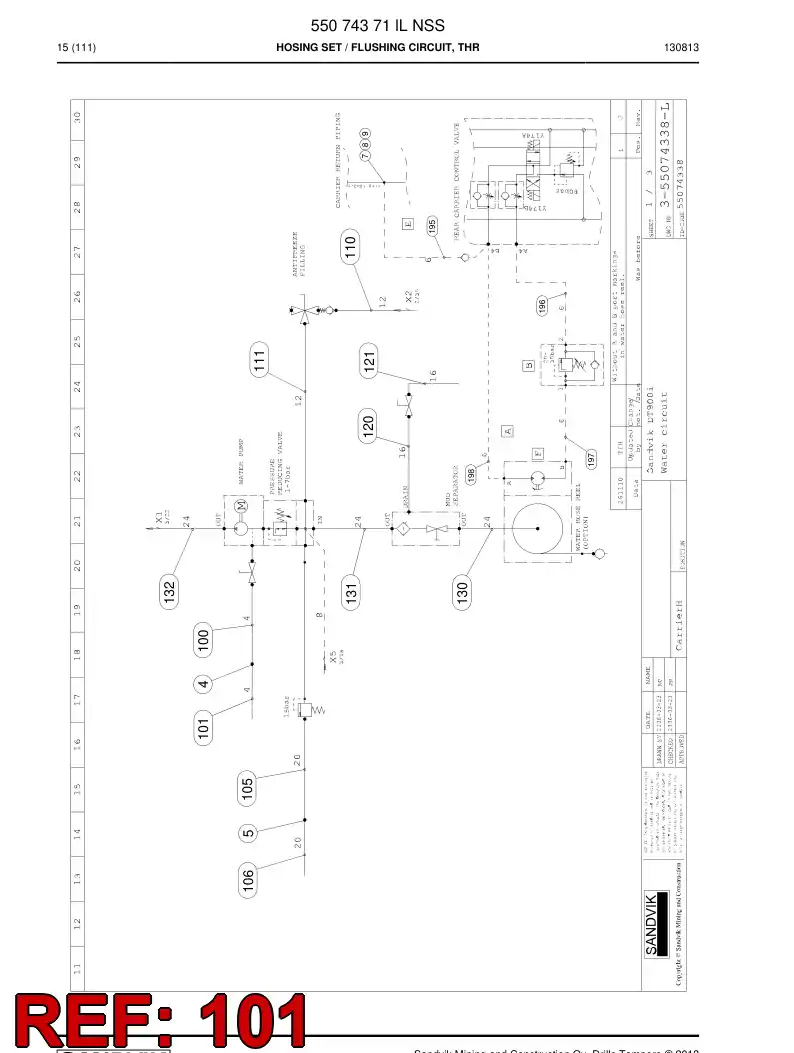 59202313 592 023 13 Hose Assembly, Hydraulic - Sandvik Technical Drawing