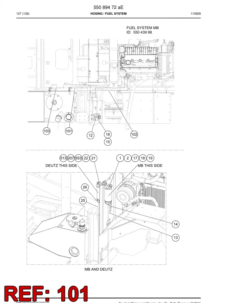 59202351 592 023 51 Hose Assembly, Fuel - Sandvik Technical Drawing