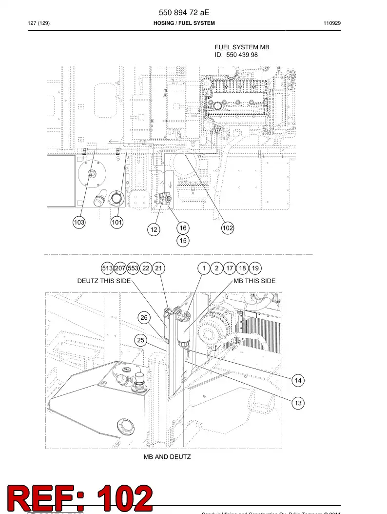 59202353 592 023 53 Fuel hose assembly - Sandvik Technical Drawing