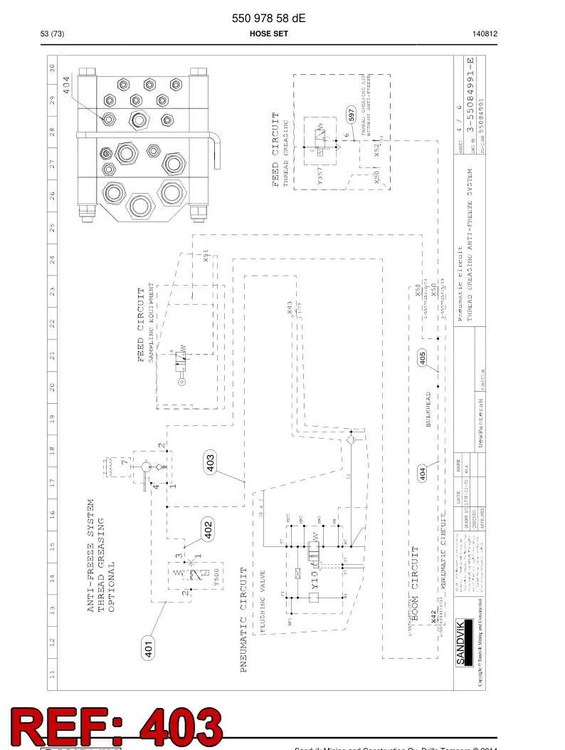 59202373a 592 023 73a Hose Assembly, Hydraulic - Sandvik Technical Drawing