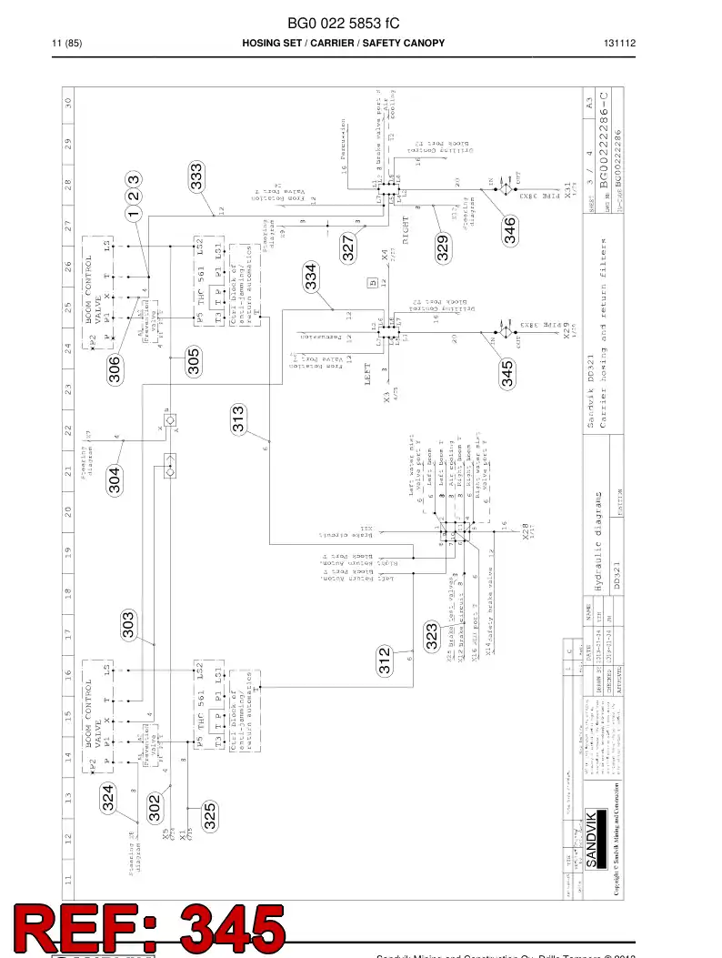 59202383 592 023 83 Hose Assembly, Hydraulic - Sandvik Technical Drawing
