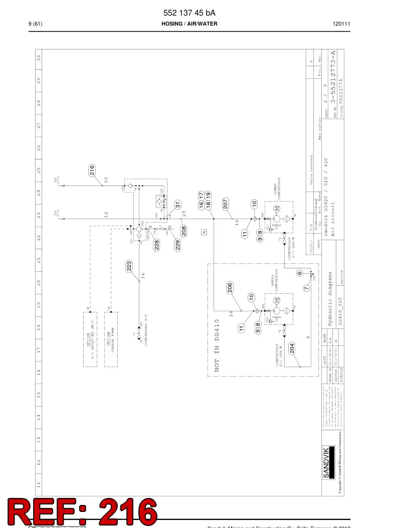 59202563 592 025 63 Hydraulic hose assembly - Sandvik Technical Drawing