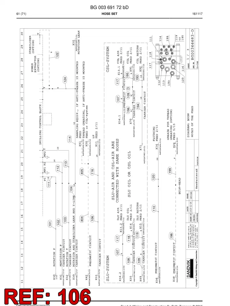 59202599a 592 025 99a Hose Assembly, Hydraulic - Sandvik Technical Drawing