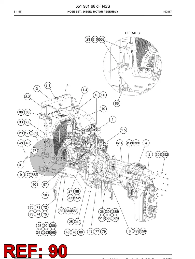59202621 592 026 21 Hose Assembly, Hydraulic - Sandvik Technical Drawing