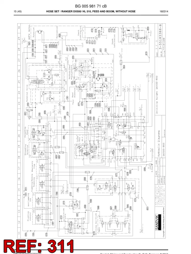 59202799 592 027 99 Hose Assembly, Hydraulic - Sandvik Technical Drawing