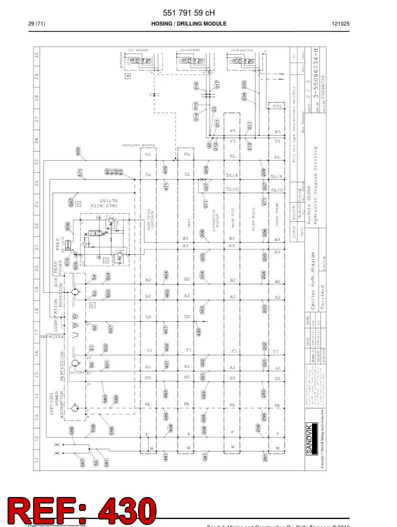 59202803 592 028 03 Hydraulic hose assembly - Sandvik Technical Drawing